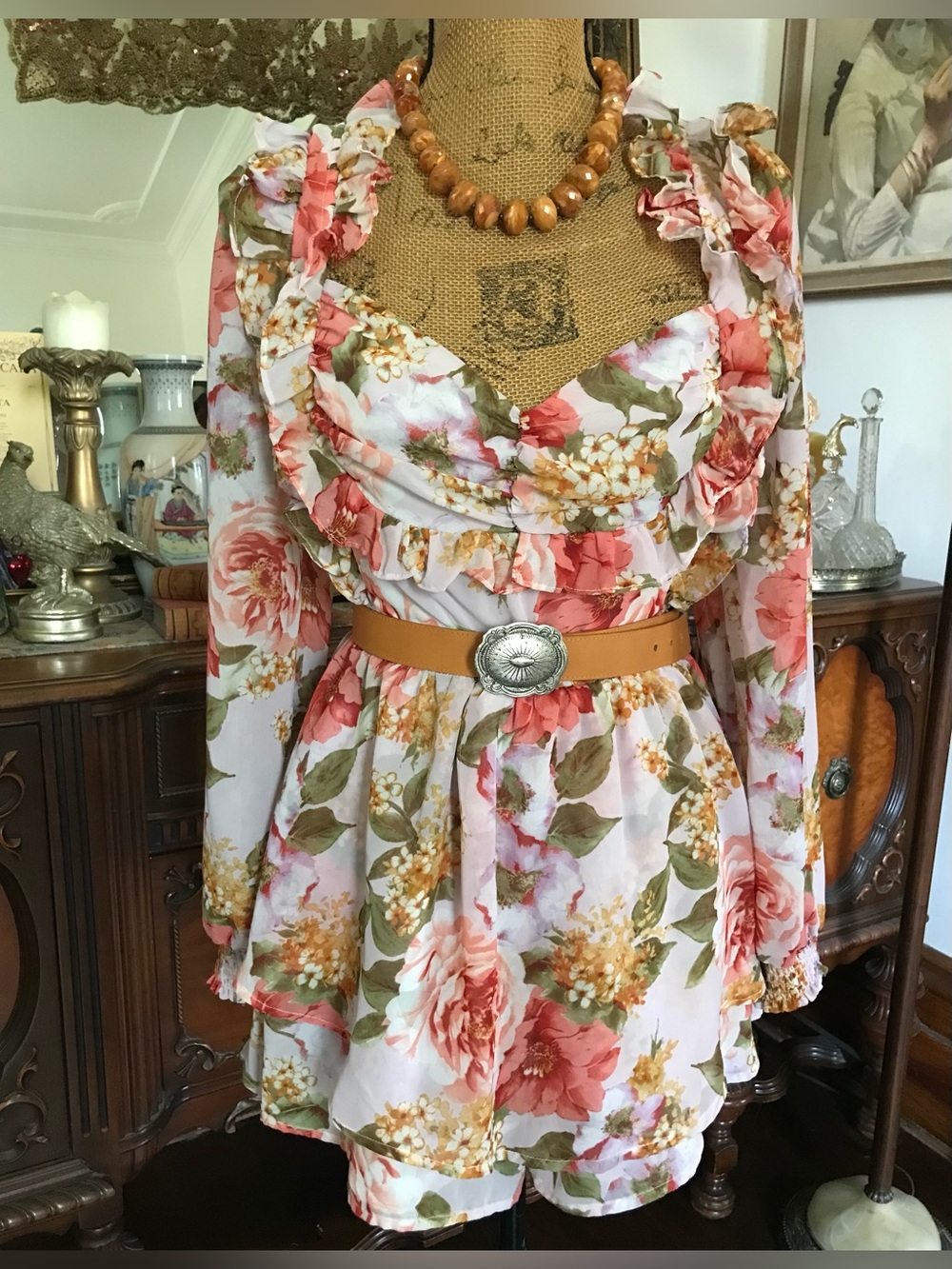 Vintage Country Boho Hippie Floral Ruffle Chiffon Cottagecore Shorts Dress